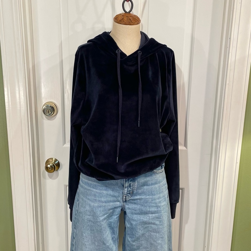 Urban Outfitters Navy Blue Cropped Velour Hoodie